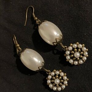 Vintage-Inspired Pearl and Bronze Earrings